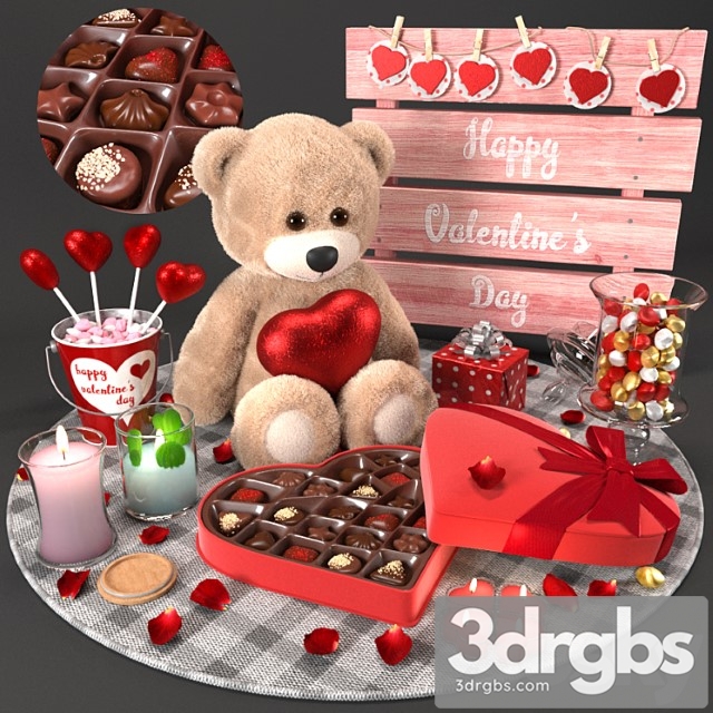 Decorative set Valentine set 3dsmax Download - thumbnail 1