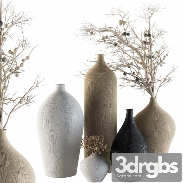 Decorative set vases and dry branch – set 44 3dsmax Download - thumbnail 1