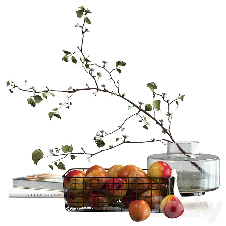 Decorative set with a basket of apples 3DS Max Model - thumbnail 3