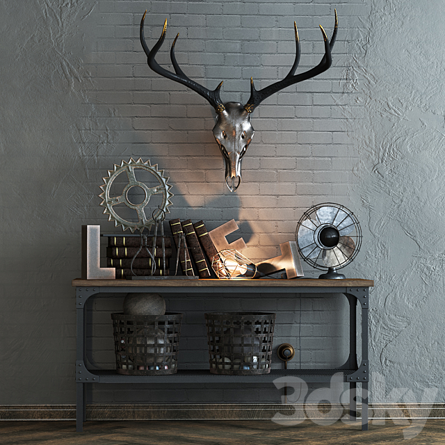 Decorative set with a deer skull 3DS Max Model - thumbnail 1