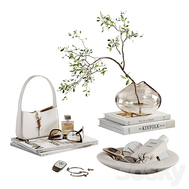 Decorative set with a small beige bag 3ds Max - thumbnail 1