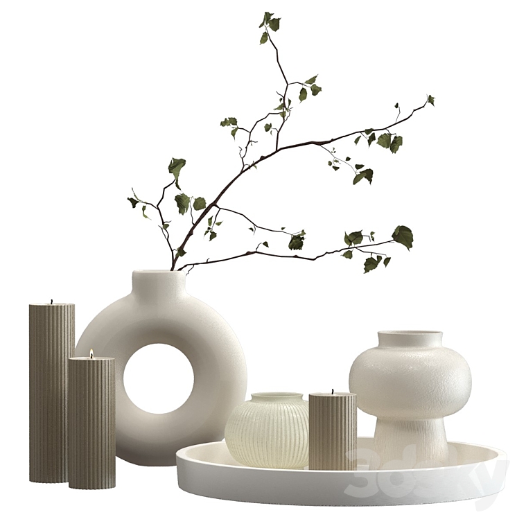 Decorative set with candles and vases 3DS Max Model - thumbnail 1