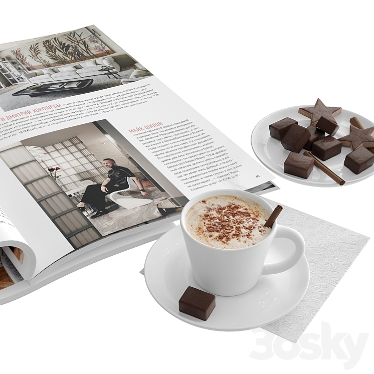 Decorative set with coffee and sweets 3DS Max Model - thumbnail 2