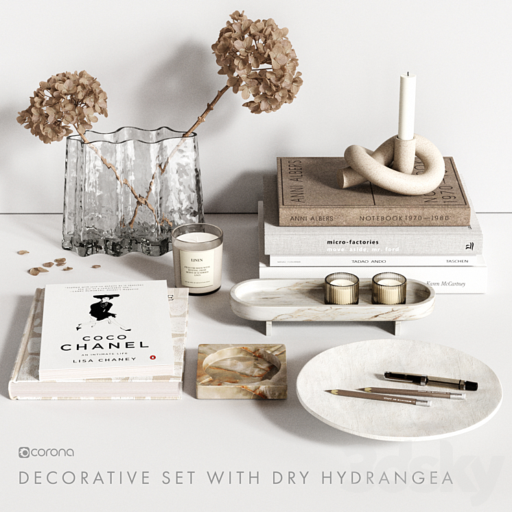 Decorative Set with dry Hydrangea 3DS Max - thumbnail 1