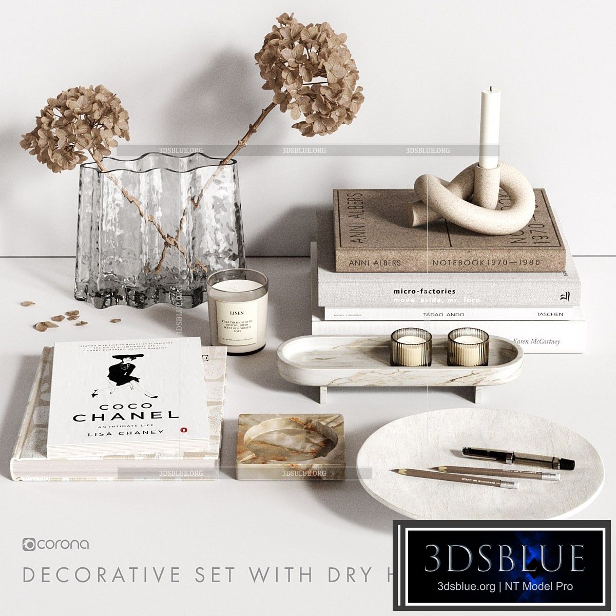 Decorative Set with dry Hydrangea 3DS Max - thumbnail 3