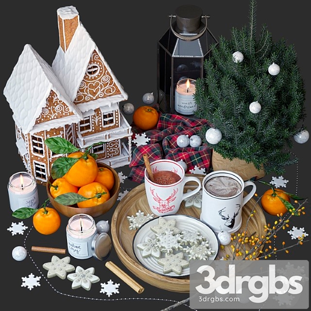 Decorative set with gingerbread house 3dsmax Download - thumbnail 1