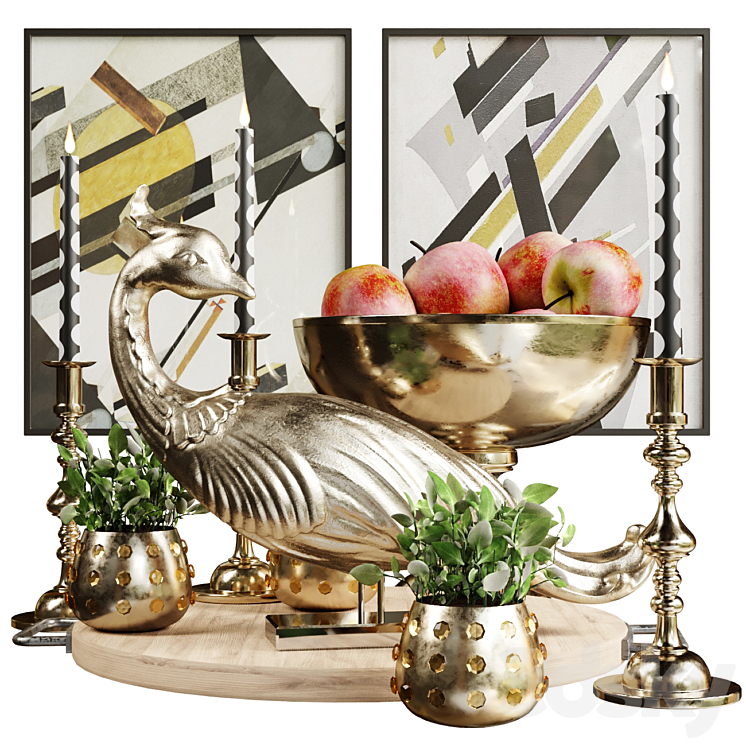 Decorative set with golden peacock 3DS Max Model - thumbnail 1