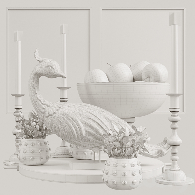 Decorative set with golden peacock 3DS Max Model - thumbnail 2