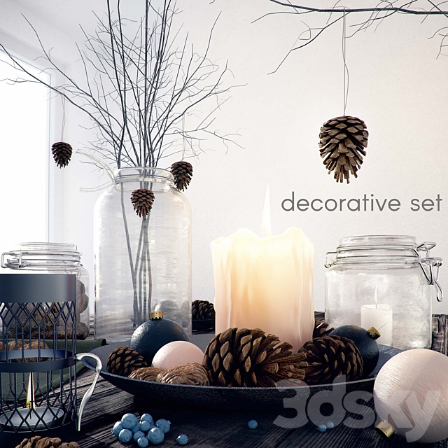 Decorative set with jars and candles 3DS Max Model - thumbnail 1