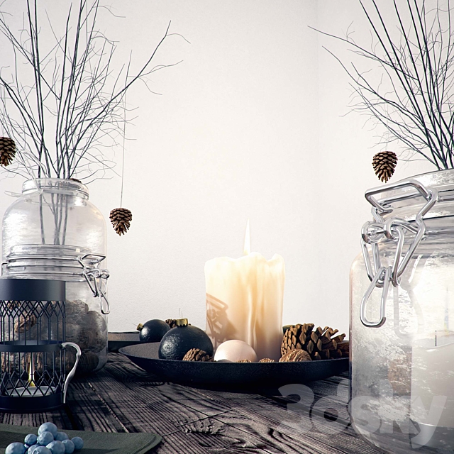 Decorative set with jars and candles 3DS Max Model - thumbnail 2