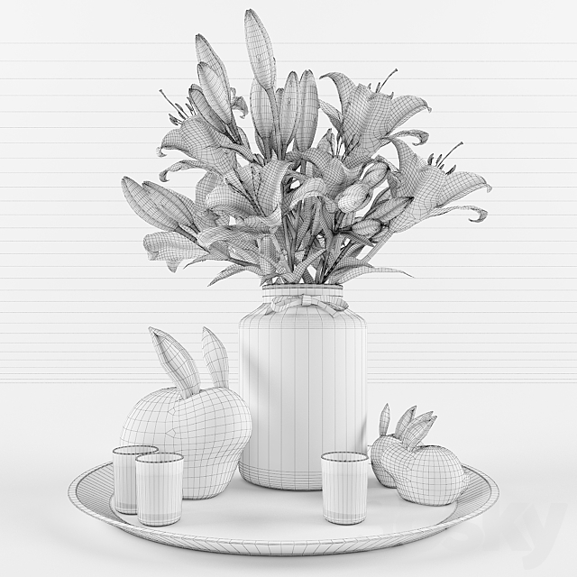 Decorative set with lilies 3DS Max Model - thumbnail 2