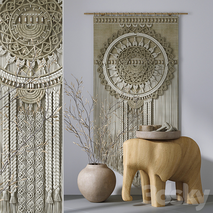 Decorative set with panels Macrame # 6 3DS Max Model - thumbnail 1