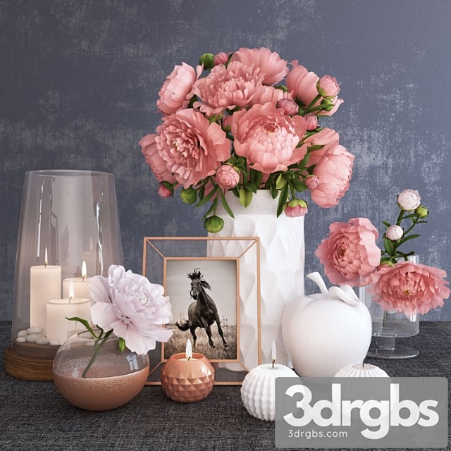 Decorative set with peonies 3dsmax Download - thumbnail 1