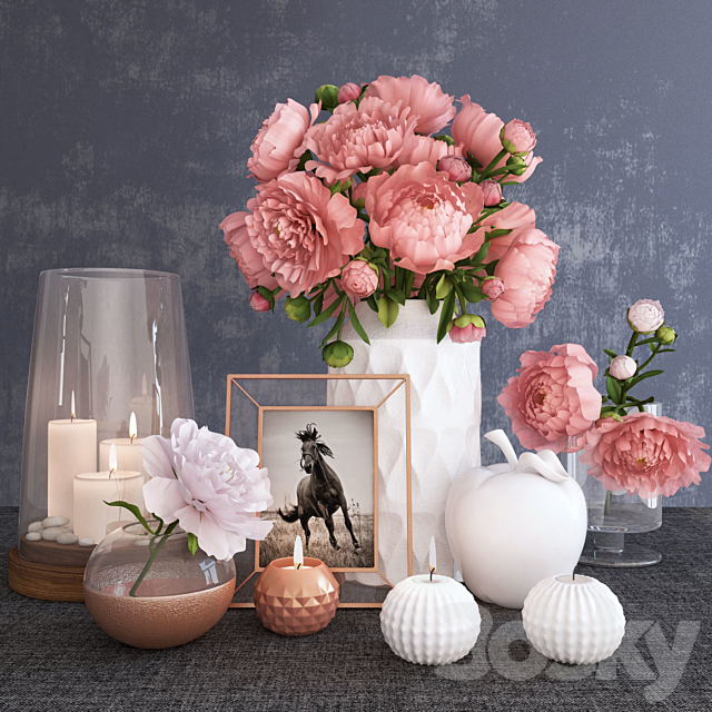 Decorative set with peonies 3DSMax File - thumbnail 1