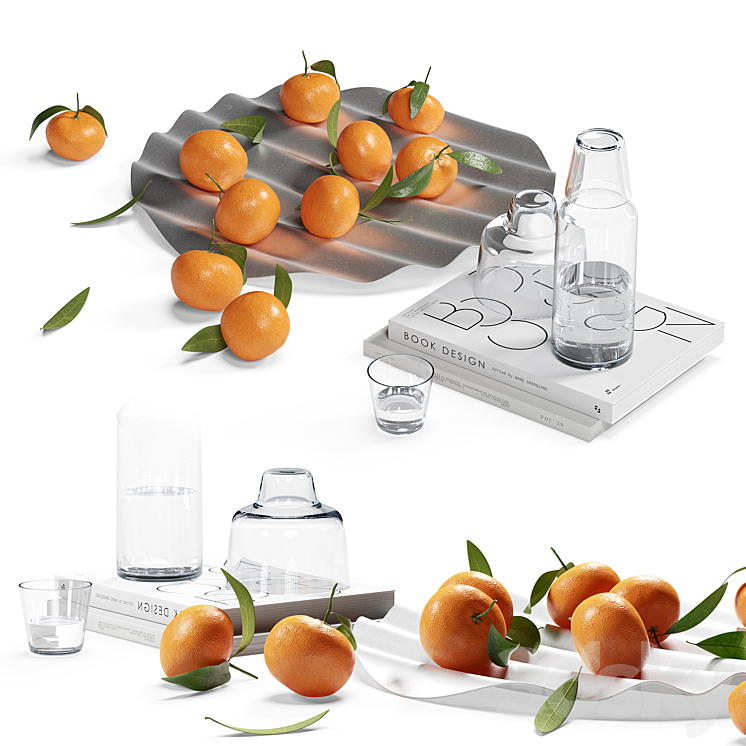 Decorative set with tangerines 3DS Max Model - thumbnail 1