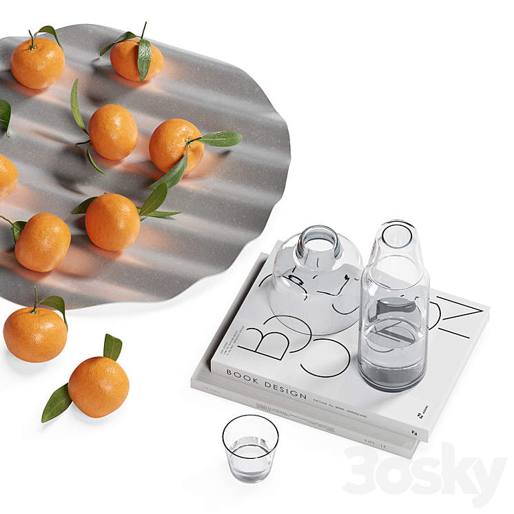 Decorative set with tangerines 3DS Max Model - thumbnail 2