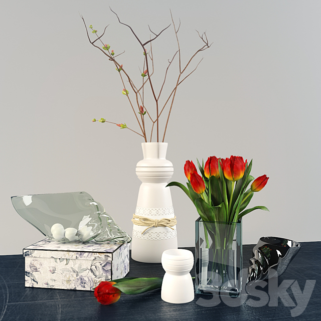 Decorative set with tulips 3DSMax File - thumbnail 1