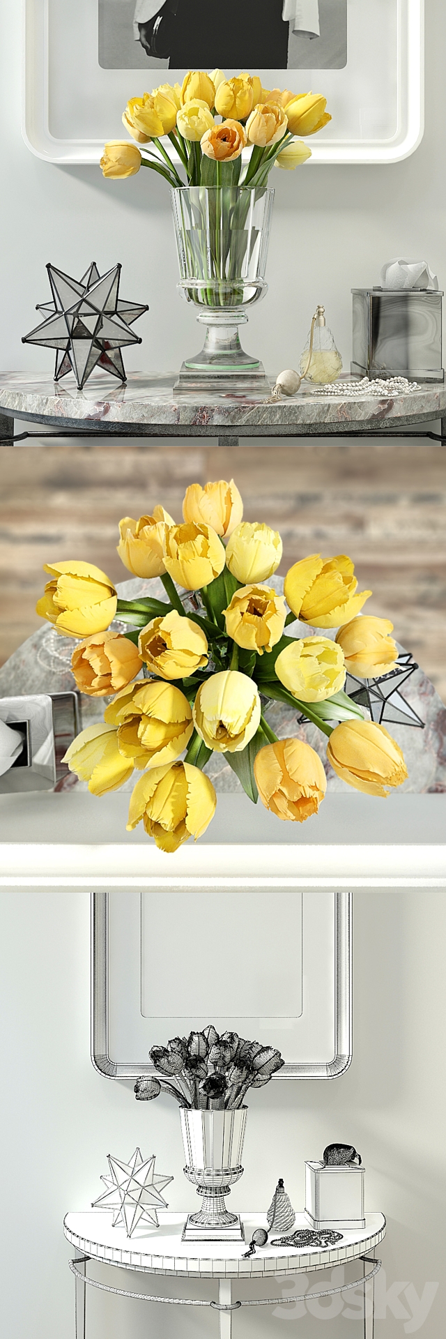 Decorative set with yellow tulips 3DSMax File - thumbnail 3