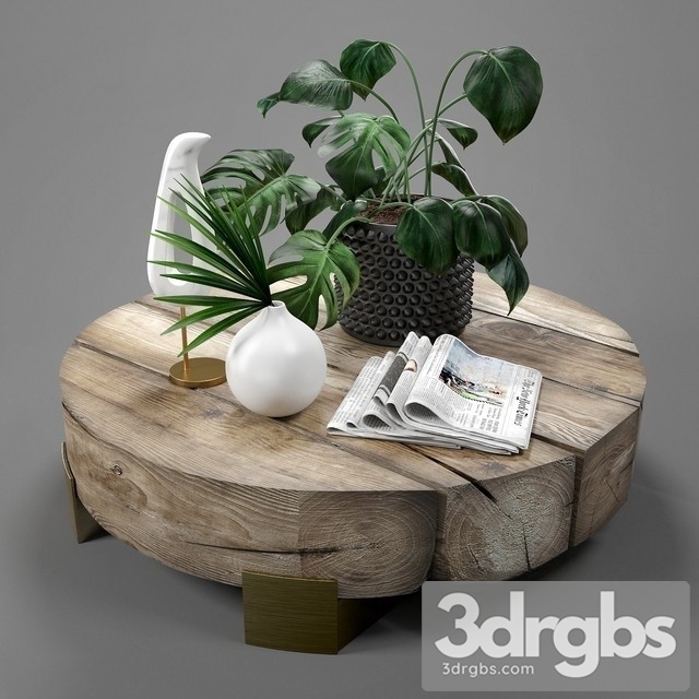 Decorative Set Wood Table 3dsmax Download - thumbnail 1