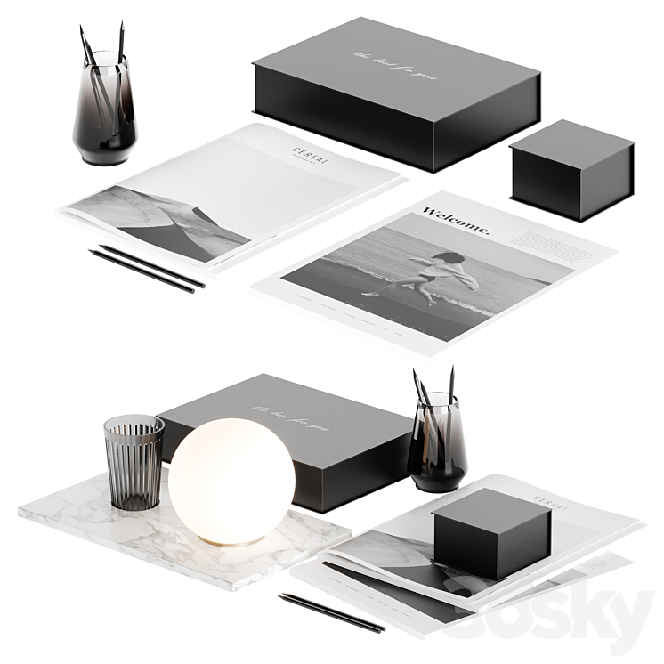 Decorative table set with lamp 3DS Max Model - thumbnail 1