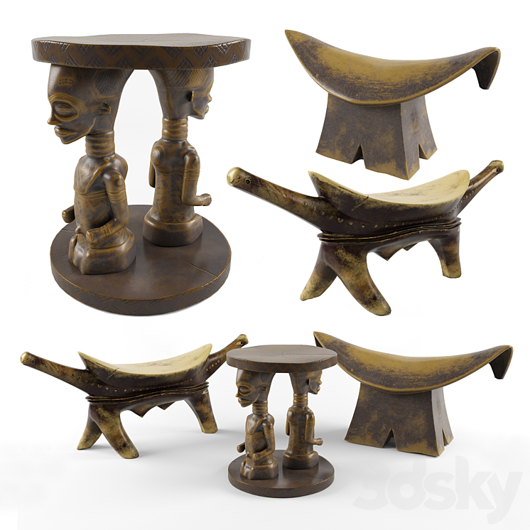 Dinka stool set 3DS Max Model - thumbnail 1