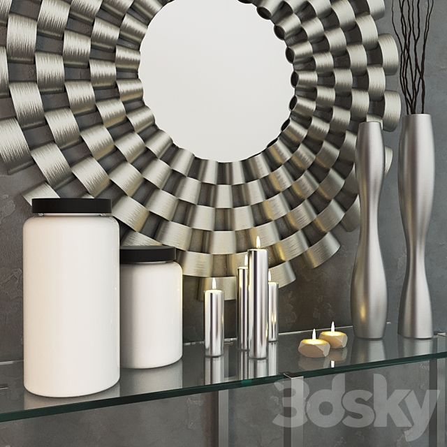 Dome Deco set decor. vases and console with mirror 3DSMax File - thumbnail 2