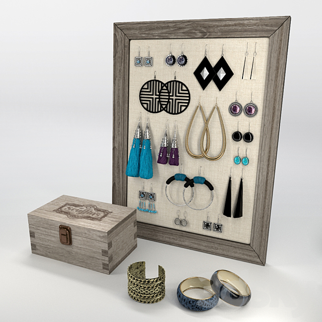 Earrings and bracelets – decorative set 3ds Max - thumbnail 1