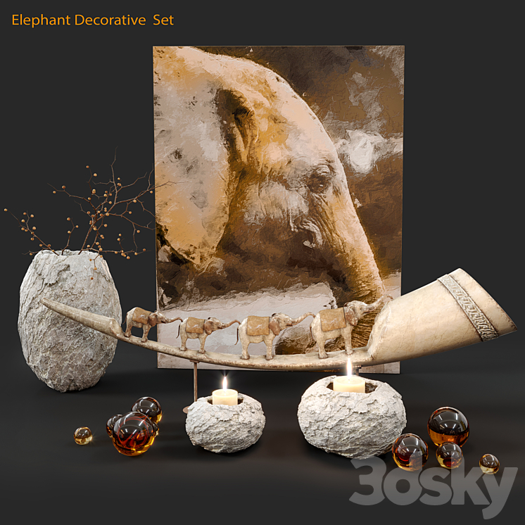 Elephant decorative set 3DS Max Model - thumbnail 1