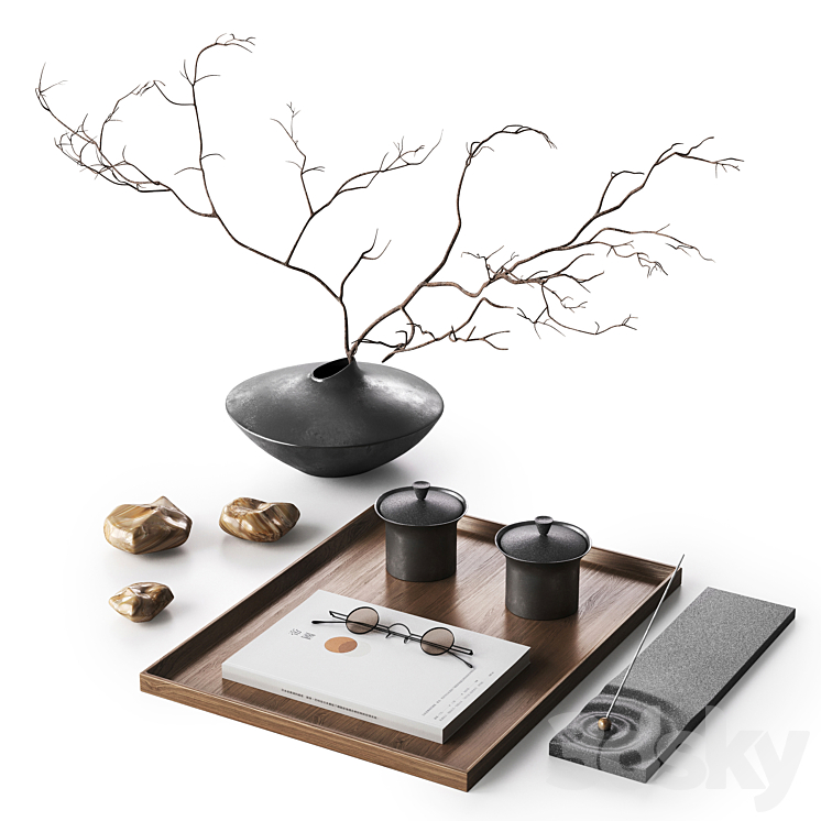 Japandi decorative set 3DS Max Model - thumbnail 1