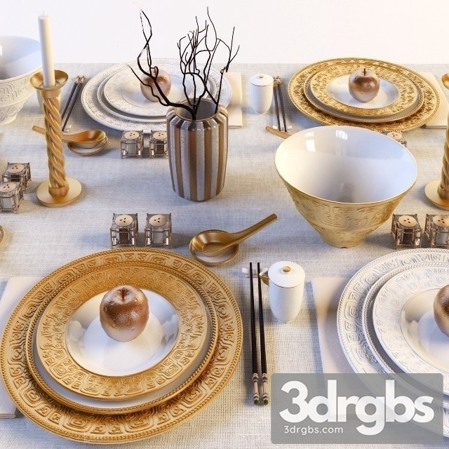 Patterned Dish Set 3dsmax Download - thumbnail 1