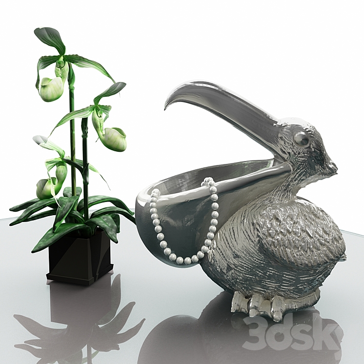 Pelican and orchids 3DS Max Model - thumbnail 2