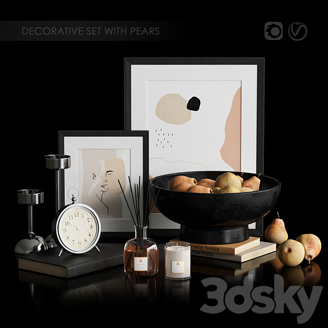 Pottery Barn Decorative Set with pears 3DS Max Model - thumbnail 2