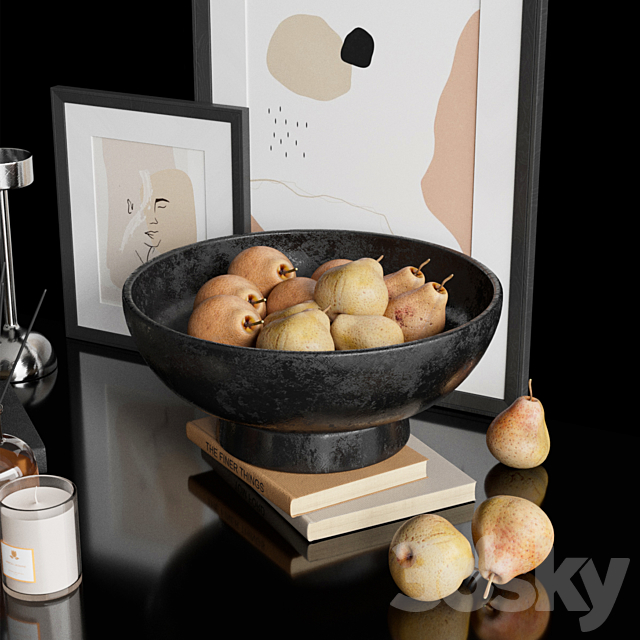 Pottery Barn Decorative Set with pears 3DS Max Model - thumbnail 3