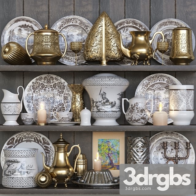 Set of Vintage Tableware 12 Service 3dsmax Download - thumbnail 1