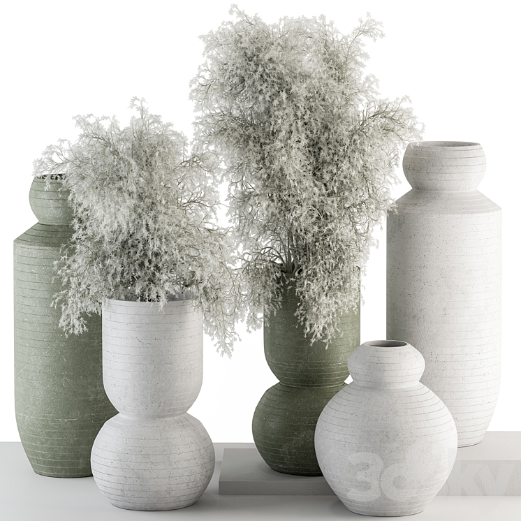 Vase and Plant Green and Gray Decorative Set – Set 102 3DS Max Model - thumbnail 1