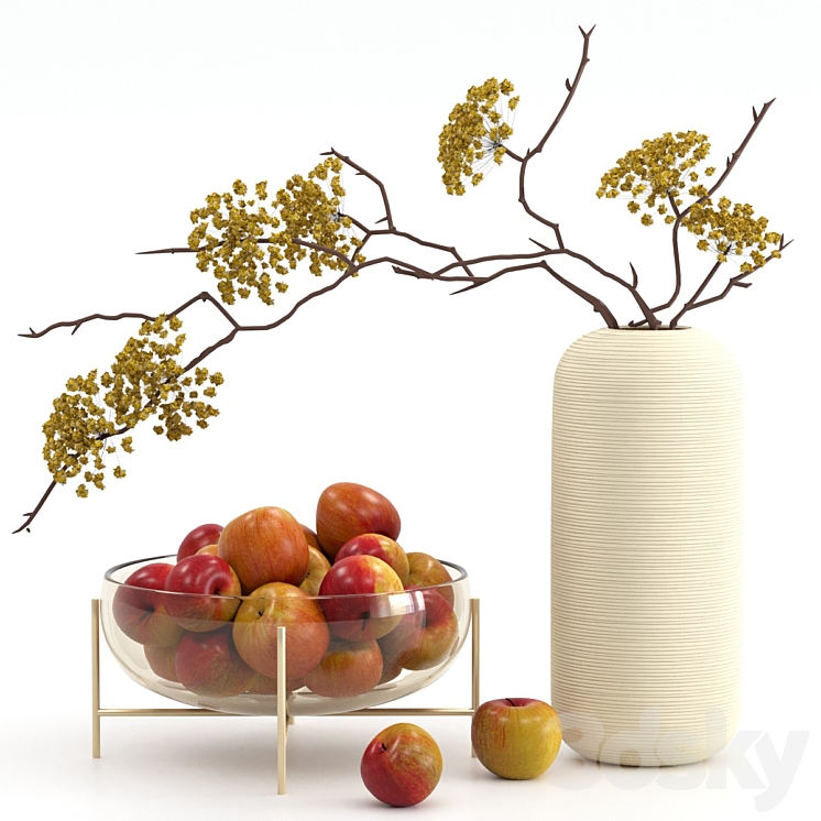 Vase with apples 3DS Max Model - thumbnail 1