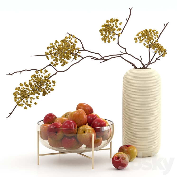 Vase with apples 3DS Max Model - thumbnail 2