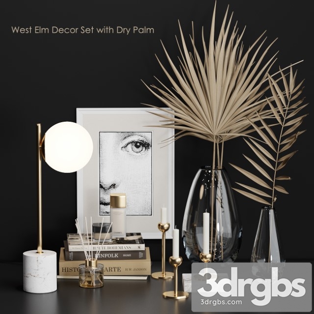 West Elm Decor Set with Dry Palm 3dsmax Download - thumbnail 1