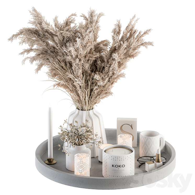 White Decorative Set with Pampas – Set 74 3DS Max Model - thumbnail 1