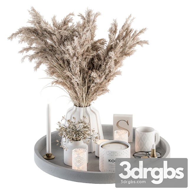 White Decorative Set With Pampas Set 74 3dsmax Download - thumbnail 1