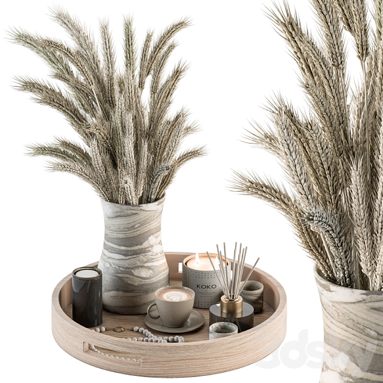 White Decorative Set with Wheat – Set 75 3DS Max Model - thumbnail 1