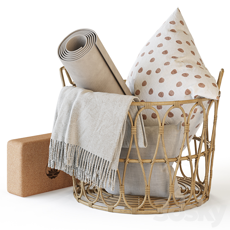 Wicker basket with yoga accessories 3DS Max Model - thumbnail 3