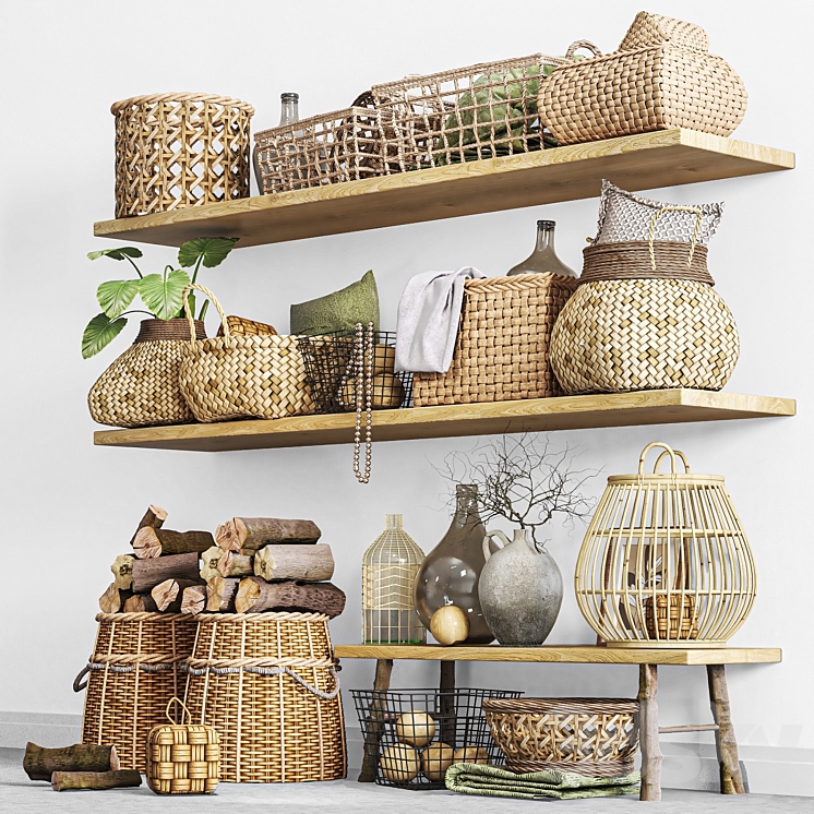 Wicker baskets set in boho style 3DS Max Model - thumbnail 2