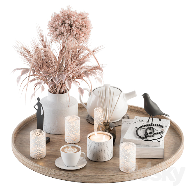 Wood and Pink Decorative Set with Wheat – Set 94 3DS Max Model - thumbnail 1