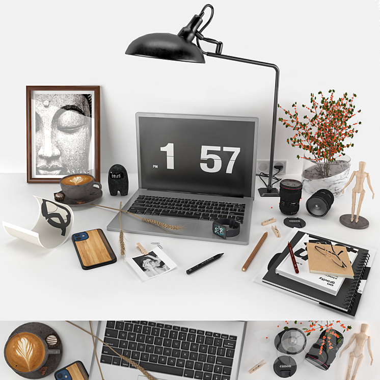 workplace decorative set – home office 3DS Max Model - thumbnail 1