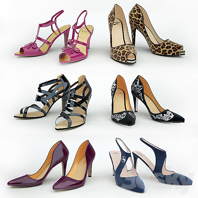 6 pairs of women’s shoes 3DSMax File - thumbnail 1