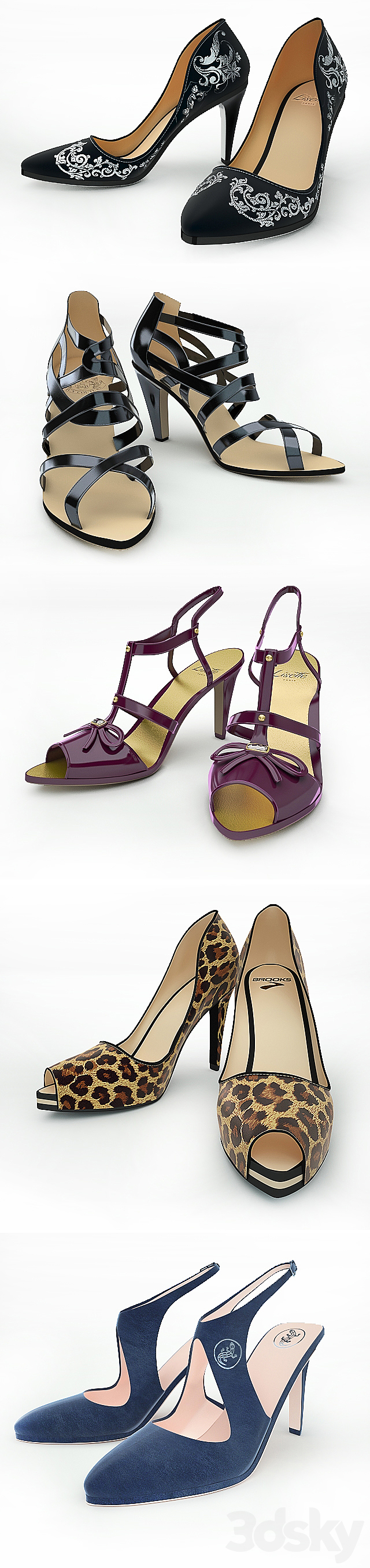 6 pairs of women’s shoes 3DSMax File - thumbnail 2