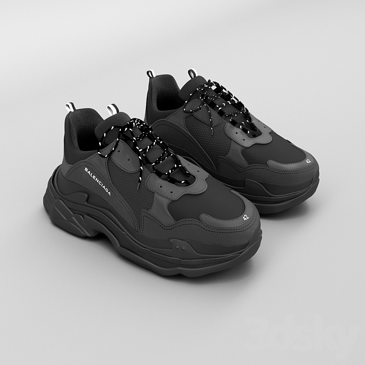 balenciaga triple s black 3DS Max - thumbnail 1