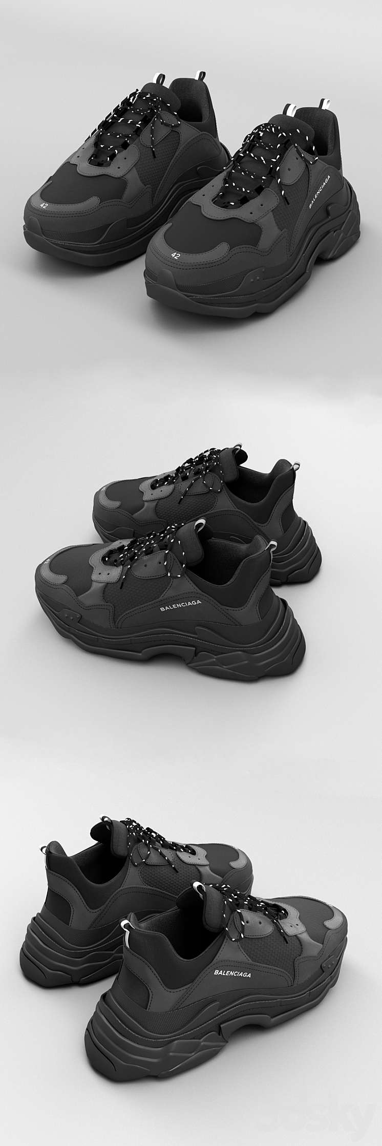 balenciaga triple s black 3DS Max - thumbnail 2