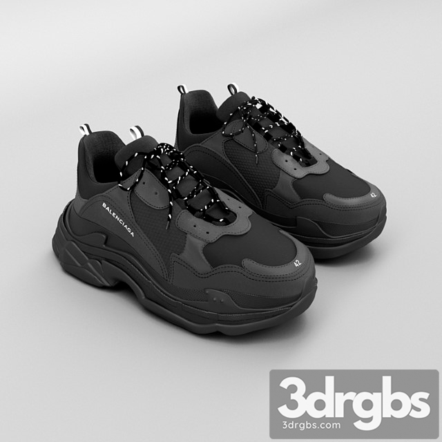 Balenciaga triple s black 3dsmax Download - thumbnail 1